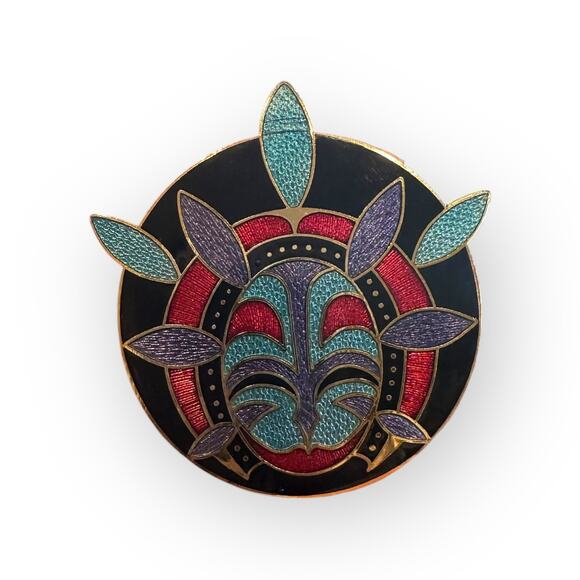 Barbara Lavallee Alaskan Enamel Mask Brooch Pin - Picture 1 of 3